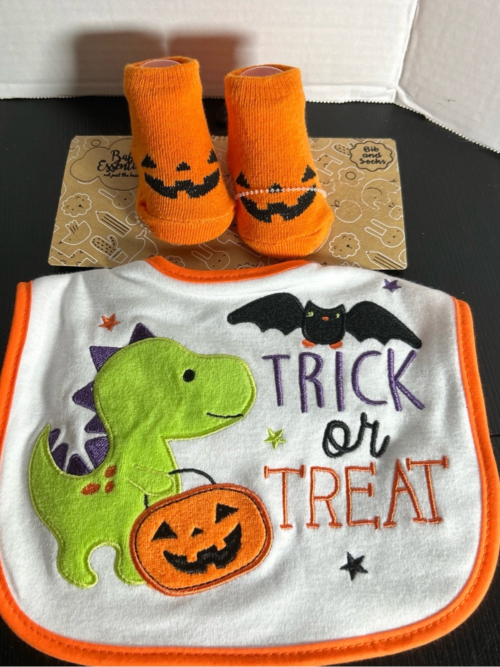 Trick or Treat Halloween Baby Bib & Sock Set - Orange